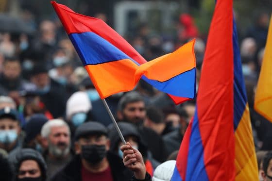Armenians waving flags in Yerevan